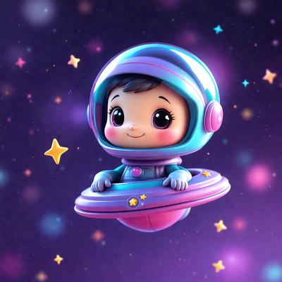 The primary subject of the image is a cartoon character, specifically a little girl wearing a space suit. The setting is a purple background, which adds a vibrant and colorful atmosphere to the scene. The visual style is a digital art or illustration, showcasing the creativity and imagination behind the character design. The colors and mood of the image are predominantly purple, giving it a unique and whimsical appearance.